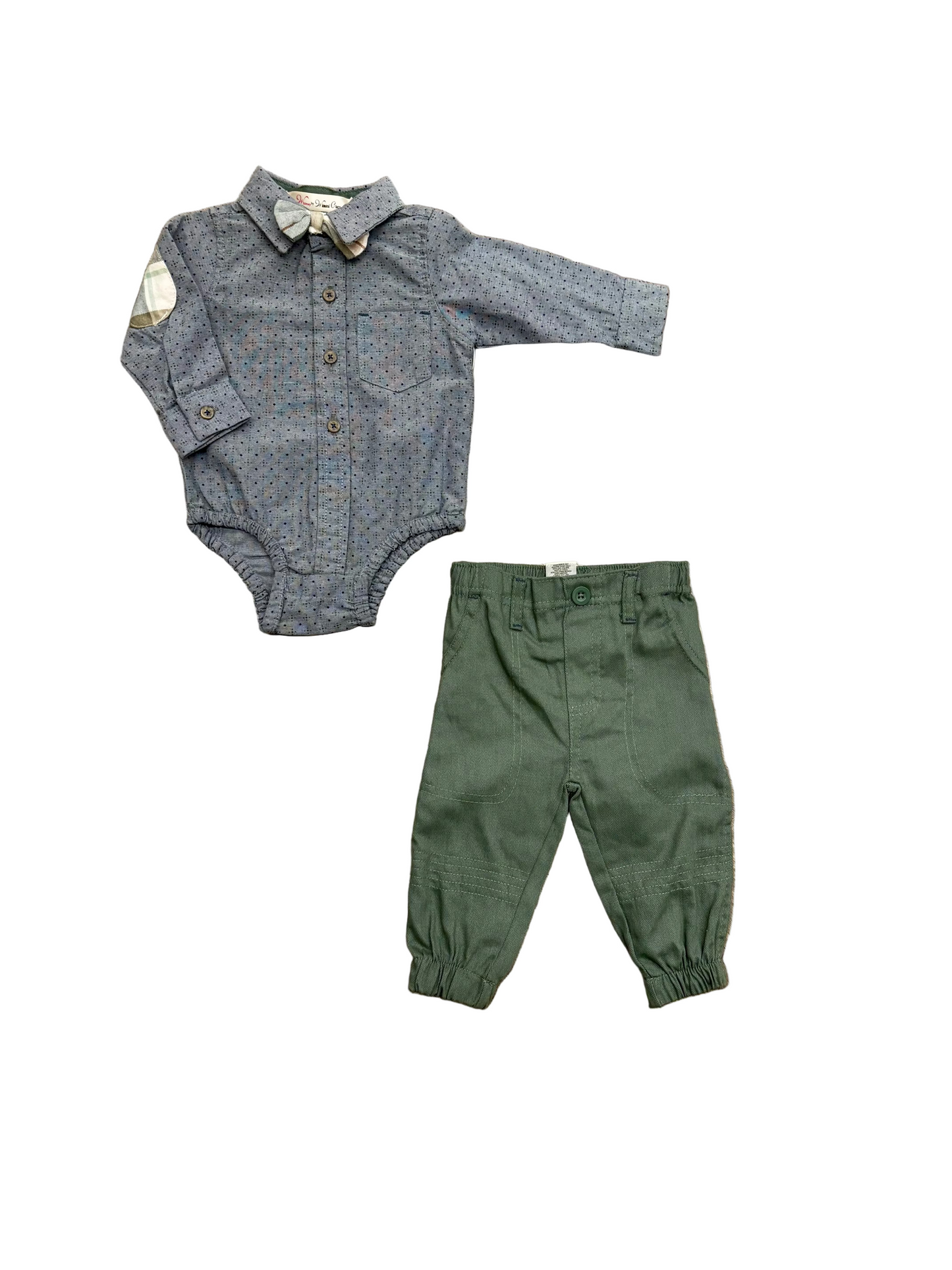Long Sleeve Onesie with Bow Tie and Green Pants for Baby Boy