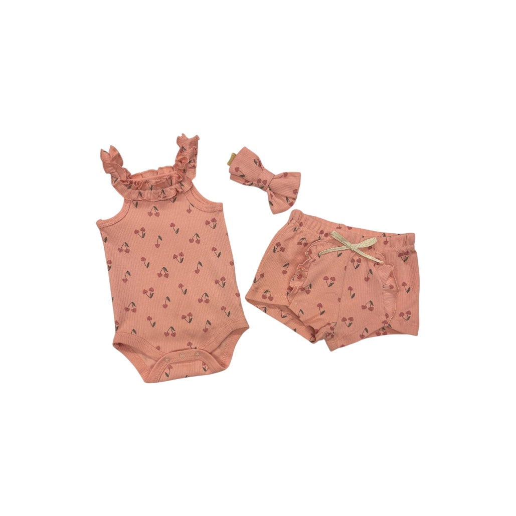 3-Piece Sweet Cherry Heart Print Outfit for Baby Girl