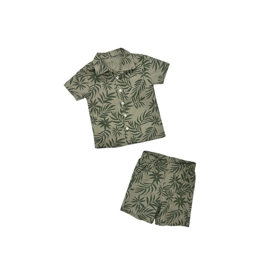 2-Piece Tropical Leaf Print Shirt & Short Set for Toddler Boy