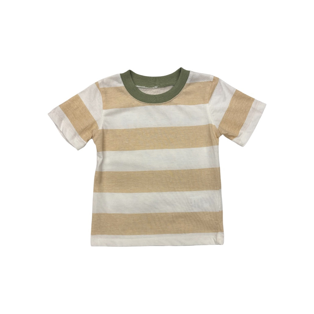 Tan & White Bold Stripe Crew Neck Tee for Toddler Boy