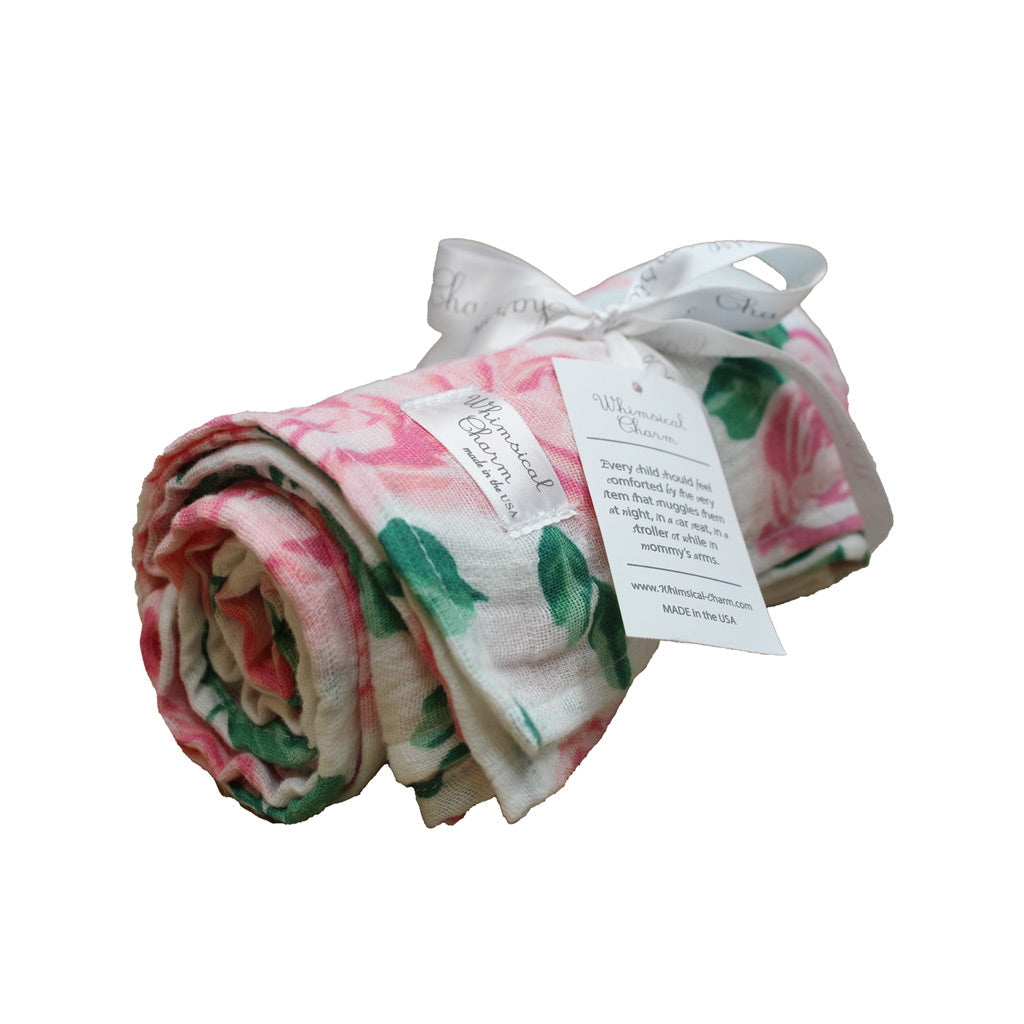 Newborn, Stroller, or Breastfeeding Swaddle Blanket in Rose Print