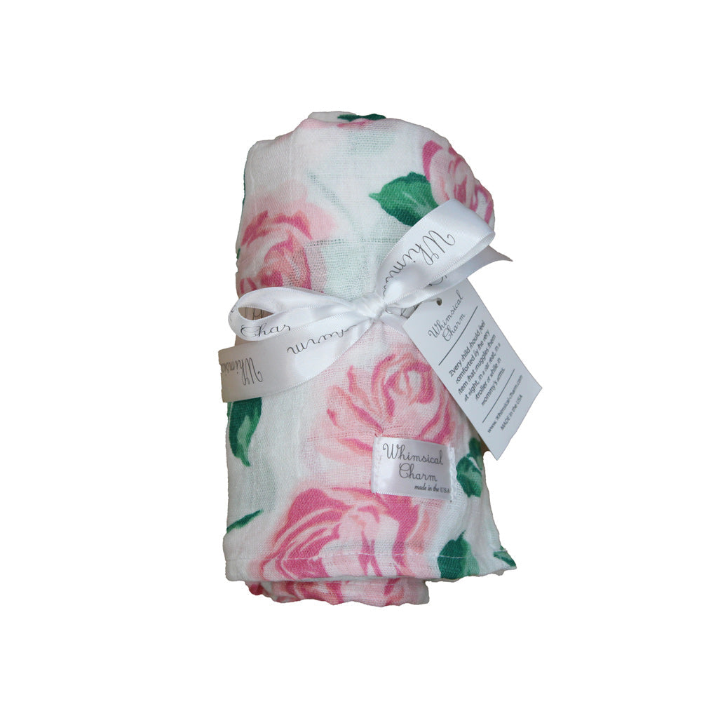 Newborn, Stroller, or Breastfeeding Swaddle Blanket in Rose Print
