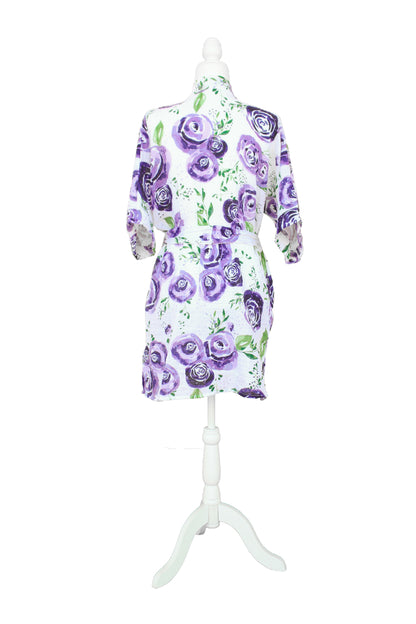 Ladies Kimono Robe in Floral Boysenberry Print