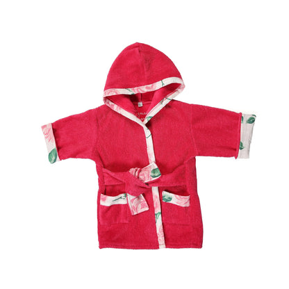 Bath, Beach or Pool Robe in Pink Passion with Rose Trim
